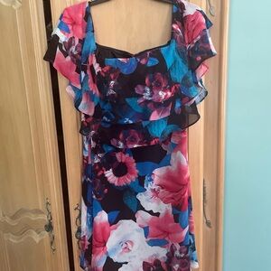 Calvin Klein Pink and Blue Ruffled Asymmetrical Sundress